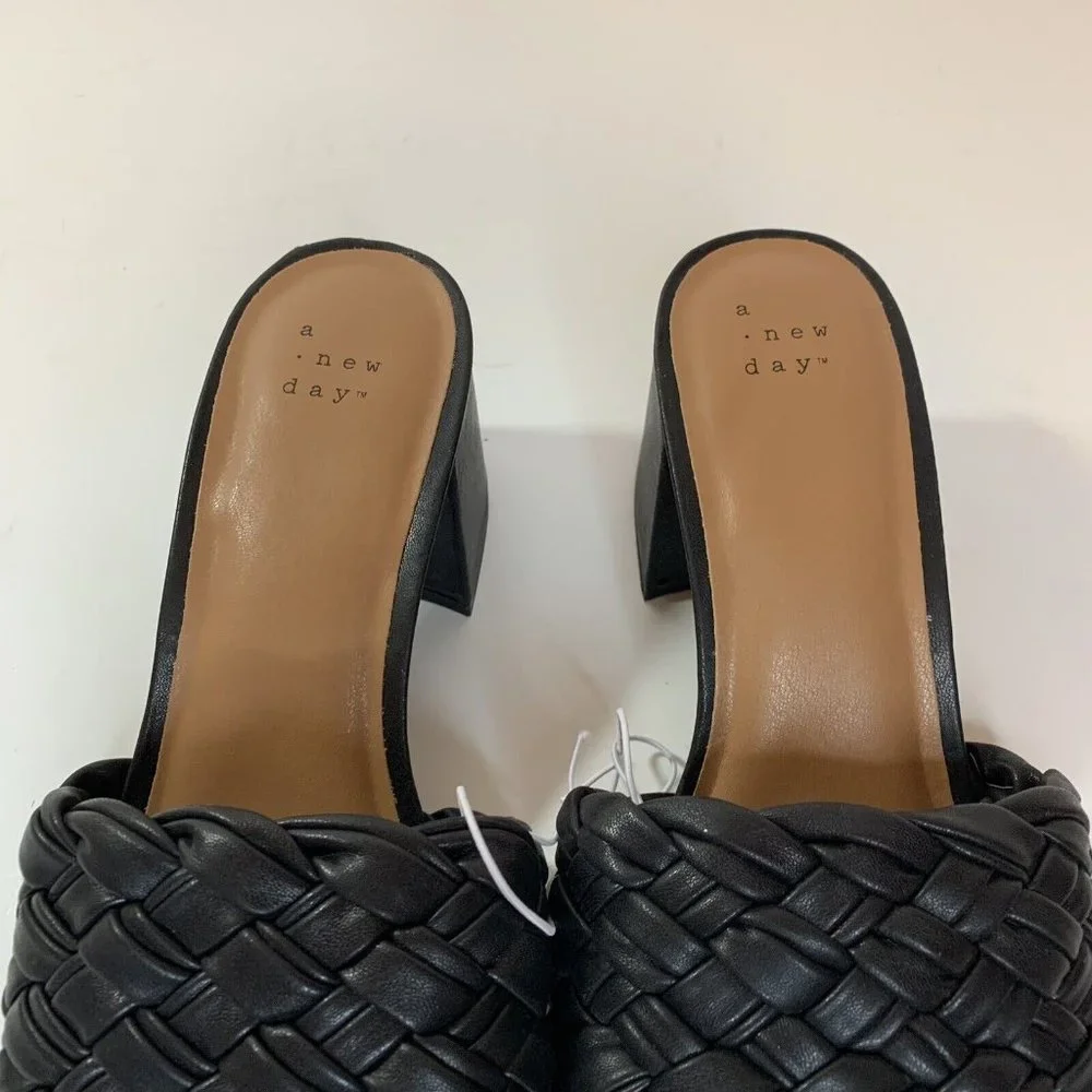 A New Day Womens Dorothy Slide Sandals Black Wedge Basketweave - Picture 10 of 10